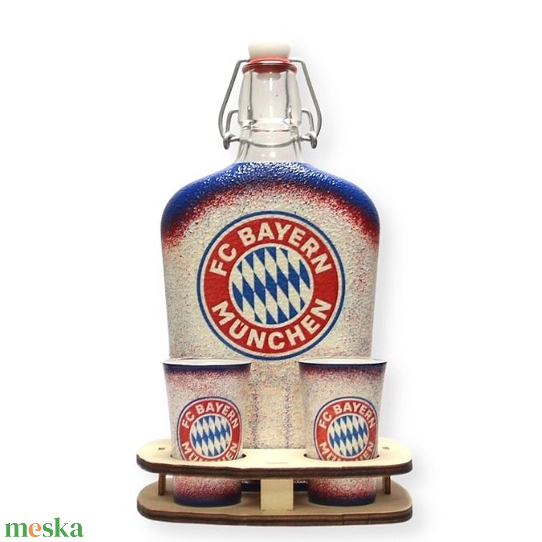 BAYERN MÜNCHEN pálinkás pohár csatosüveggel ; futball szurkolóknak - otthon & életmód - konyhafelszerelés, tálalás - tálalás - pálinkás poharak, szettek - Meska.hu