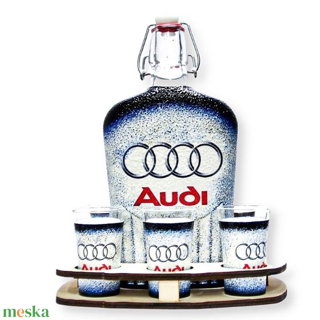 Audi italkészlet  ; Audi rajongóknak - otthon & életmód - konyhafelszerelés, tálalás - tálalás - pálinkás poharak, szettek - Meska.hu