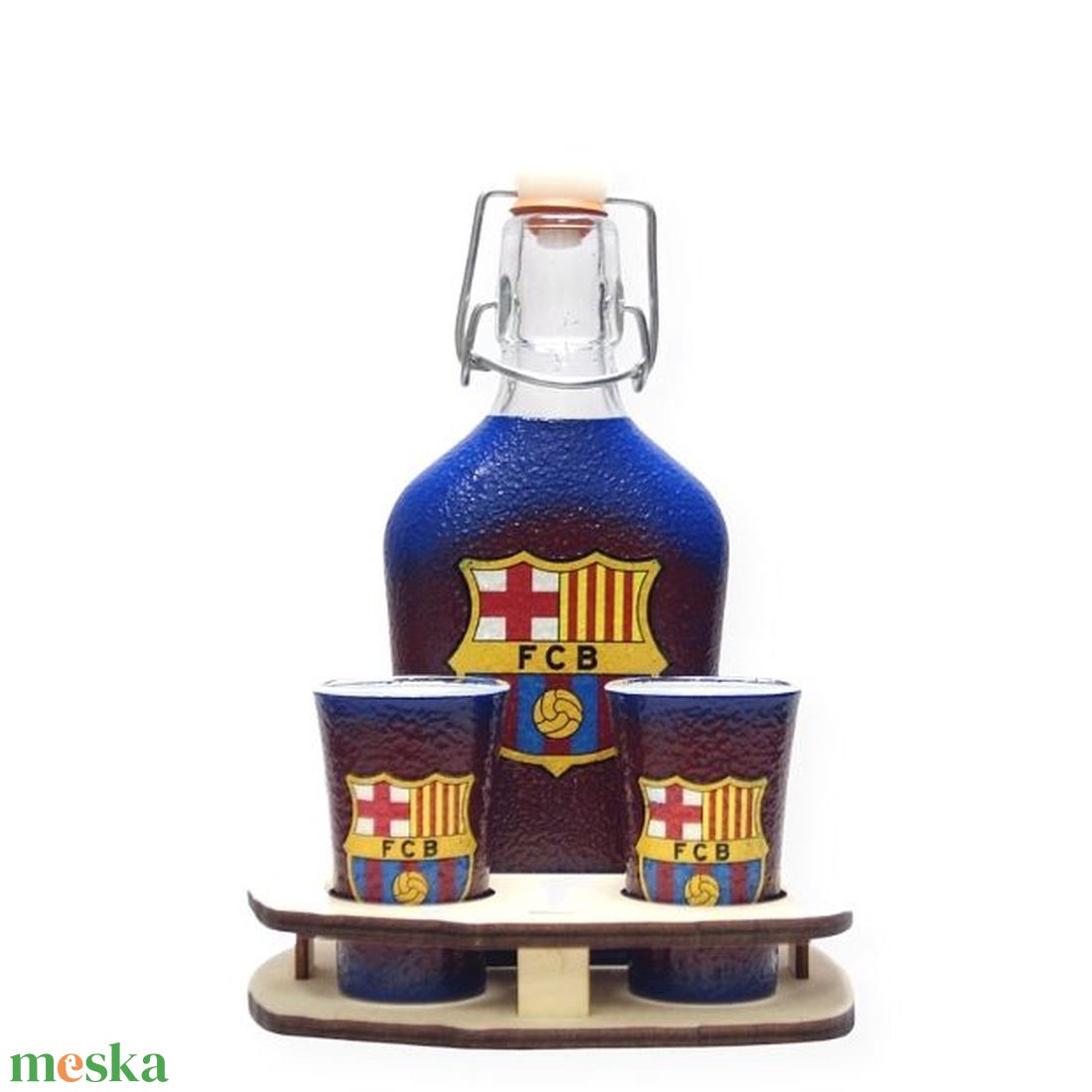 FC Barcelona pálinkás készlet sötét; Barcelona futball szurkolóknak - otthon & életmód - dekoráció - asztal és polc dekoráció - díszüveg - Meska.hu
