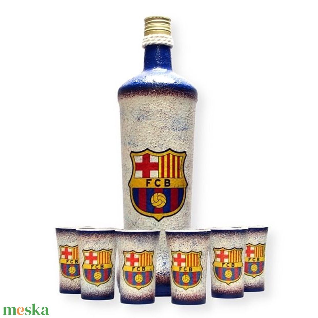 FC Barcelona pálinkás készlet ; Barcelona futball szurkolóknak - otthon & életmód - dekoráció - asztal és polc dekoráció - díszüveg - Meska.hu