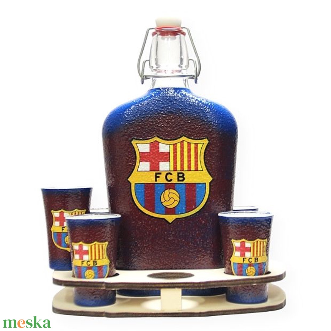 FC Barcelona pálinkás készlet ; Barcelona futball szurkolóknak - otthon & életmód - dekoráció - asztal és polc dekoráció - díszüveg - Meska.hu