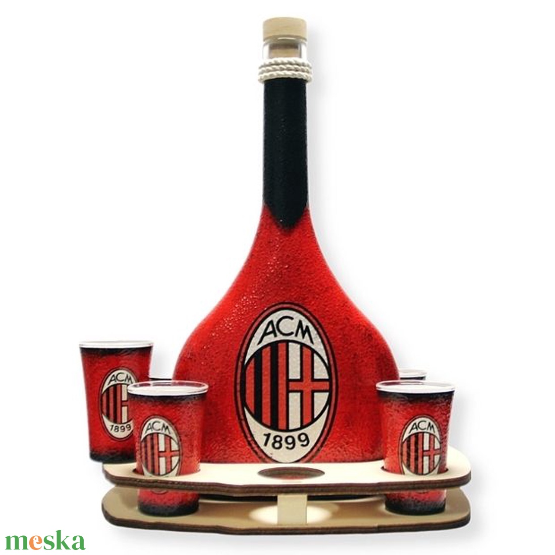 AC MILAN  pálinkás készlet ; futball szurkolóknak - otthon & életmód - konyhafelszerelés, tálalás - tálalás - pálinkás poharak, szettek - Meska.hu