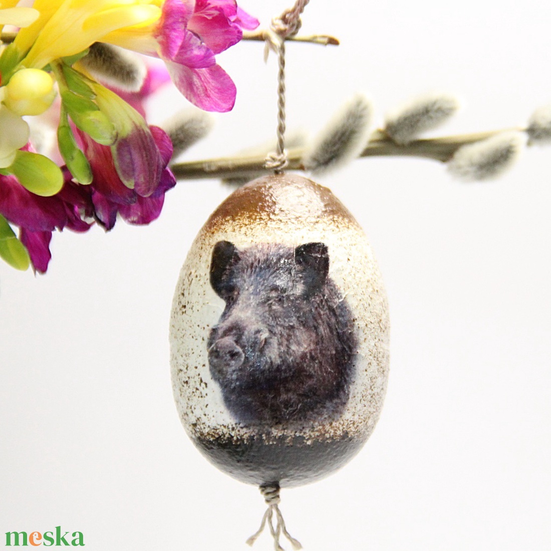 Locsoló ajándék vadászoknak - vaddisznó képpel díszített húsvéti tojás  - ünnepi díszek, dekorációk - húsvéti díszek és dekorációk - húsvéti tojásfadíszek - Meska.hu