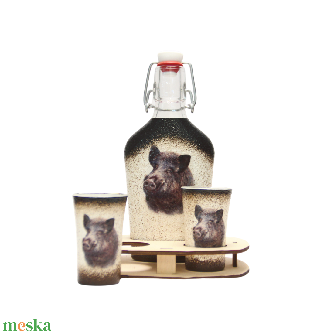  Vadász - vaddisznó motívummal -  egyedi ital kínáló - otthon & lakás - konyhafelszerelés, tálalás - tálalás - pálinkás poharak, szettek - Meska.hu