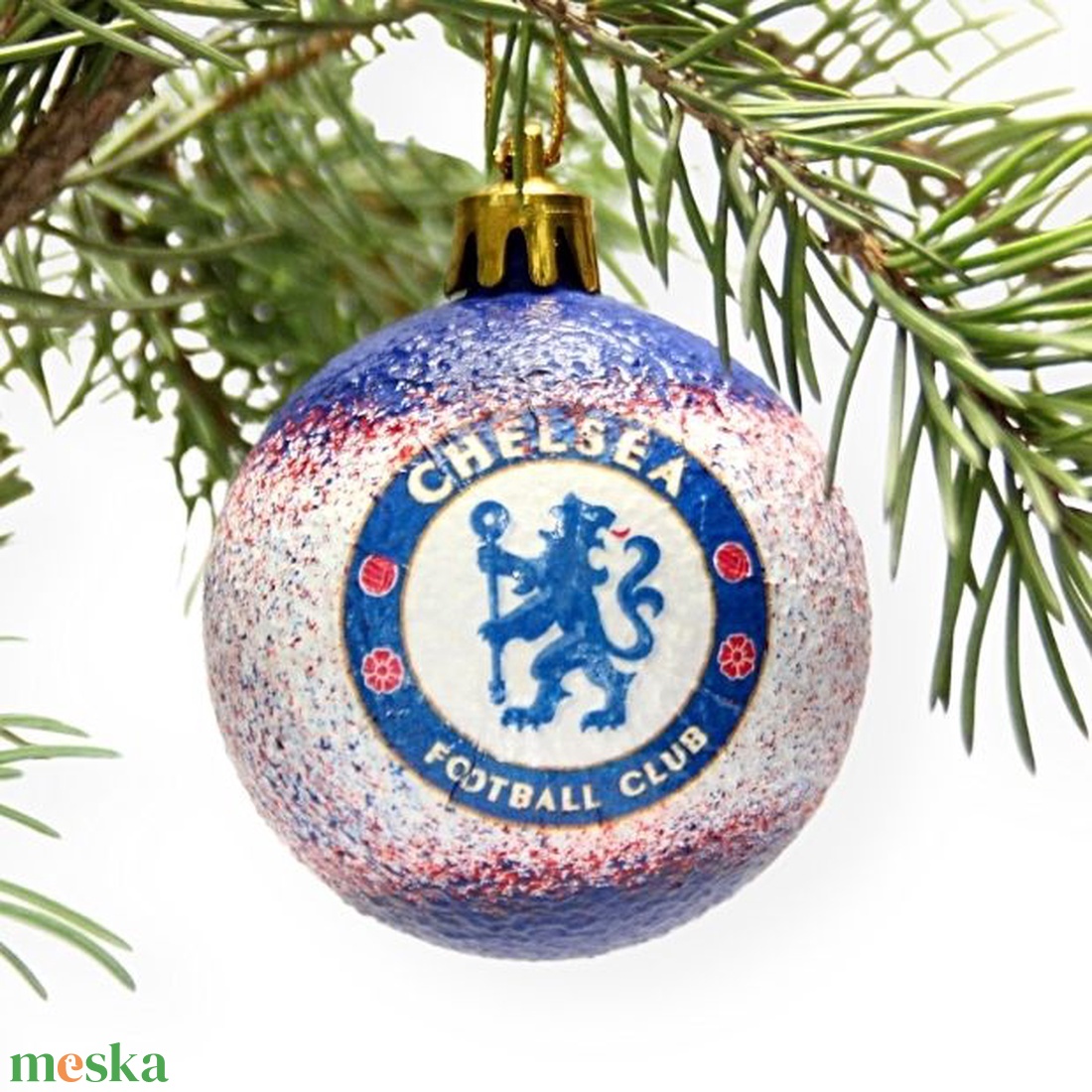 Karácsonyfa gömb foci témájú emblémával - CHELSEA  szurkolóknak   -  párodnak mikulásra és karácsonyra  - karácsony - karácsonyi lakásdekoráció - karácsonyfadíszek - Meska.hu