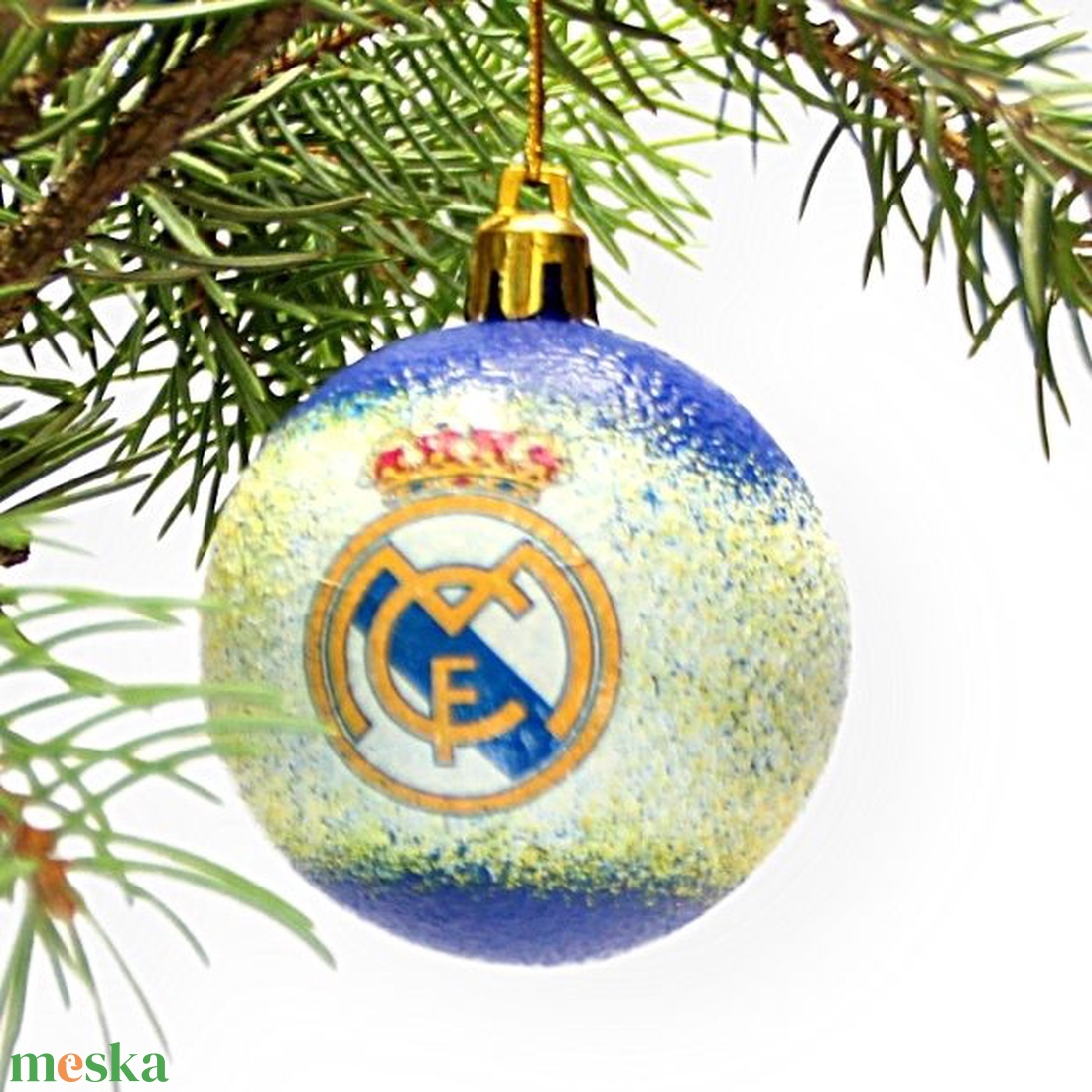 Karácsonyfa gömb foci témájú emblémával - REAL MADRID   szurkolóknak   -  párodnak mikulásra és karácsonyra  - karácsony - karácsonyi lakásdekoráció - karácsonyfadíszek - Meska.hu