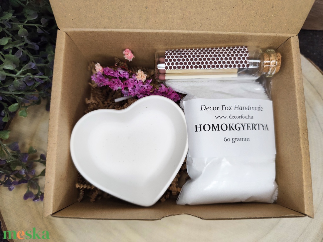 Homokgyertya DIY szett szív tállal - kellékek & szerszámok - dekorációs kellékek - dekorációs gyertya - Meska.hu