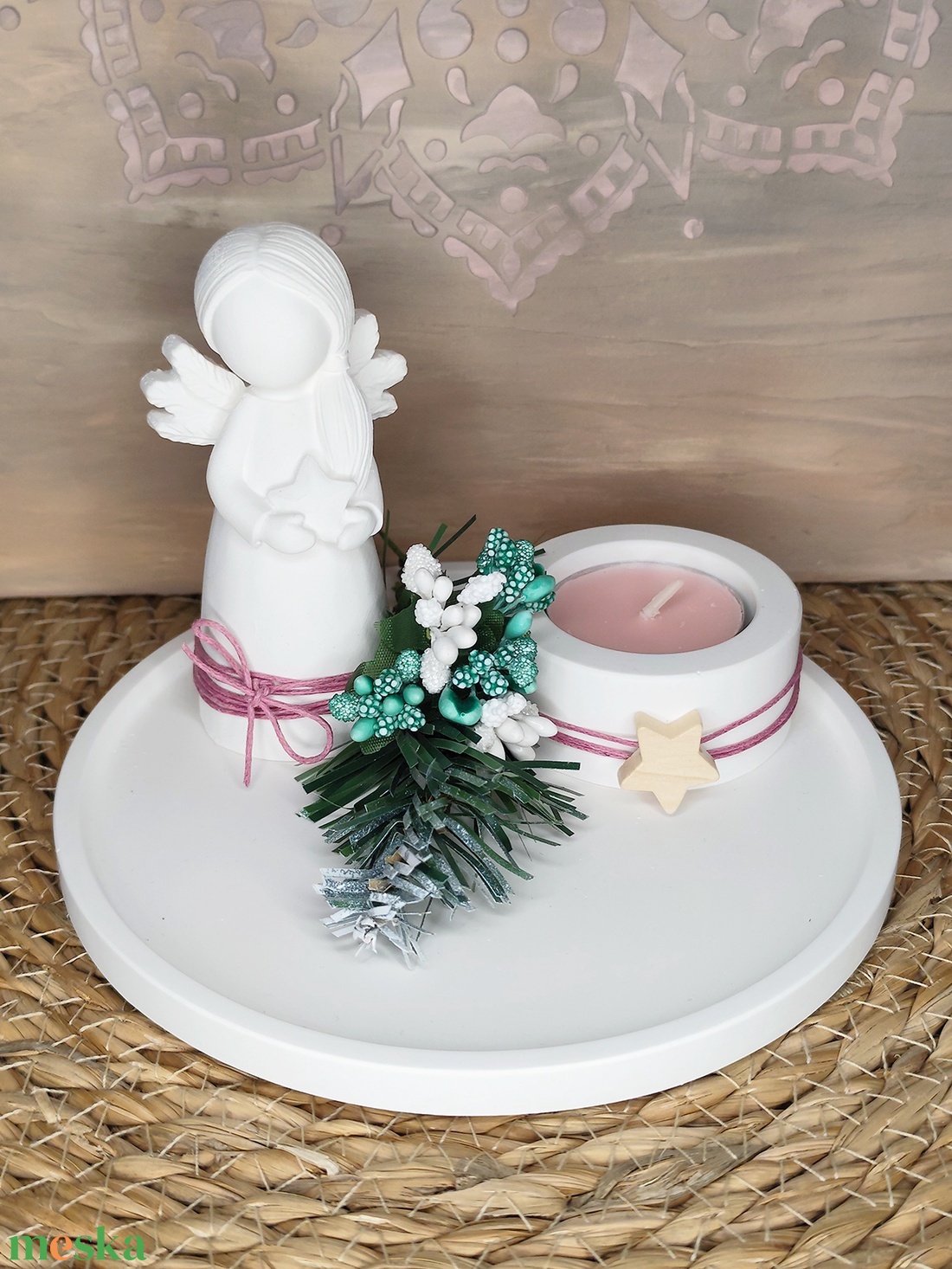 Ásványgyanta Angyalkás Mécsestartó Szett - karácsony - karácsonyi lakásdekoráció - karácsonyi lakásdíszek - Meska.hu