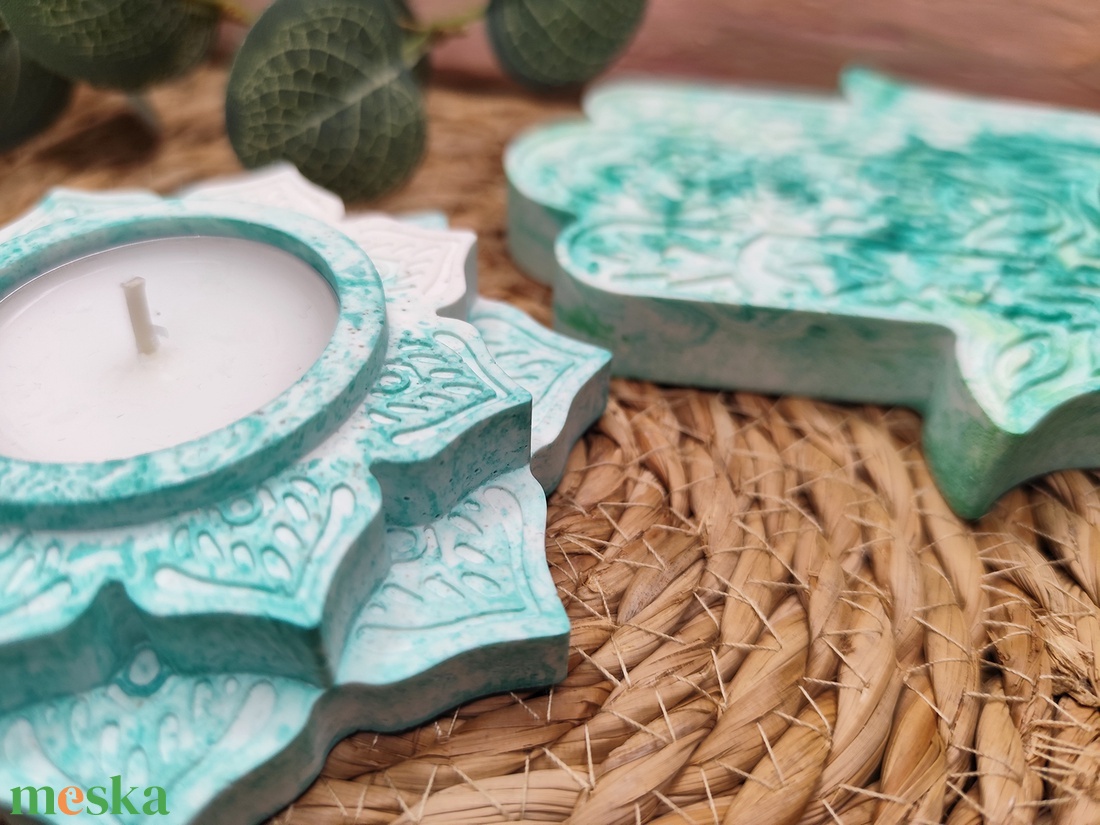 Dupla lótusz mécsestartó (zöldes) - otthon & életmód - gyertya, illat, aroma - mécses és mécsestartó - Meska.hu