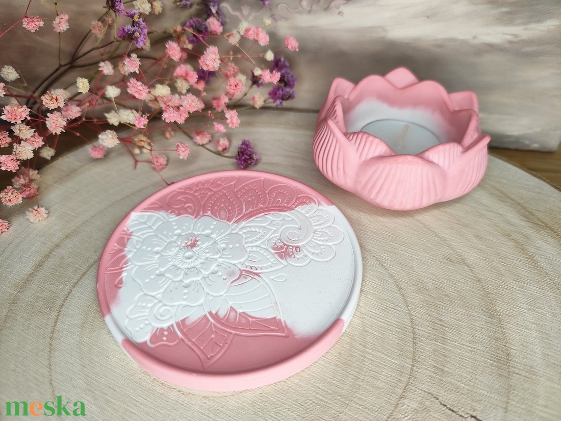 Lótusz gyertyatartó alátéttel - otthon & életmód - gyertya, illat, aroma - mécses és mécsestartó - Meska.hu