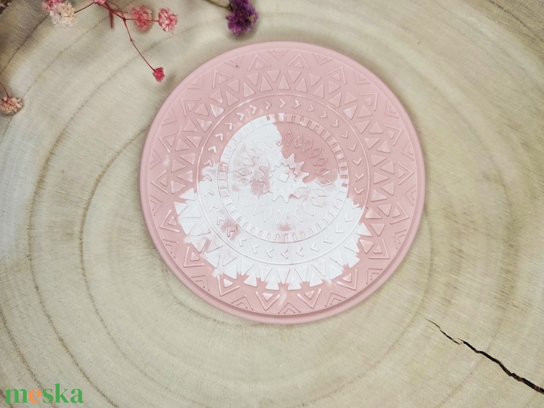 Színes virágos tetejű tároló alátéttel - otthon & életmód - dekoráció - dísztárgy - Meska.hu