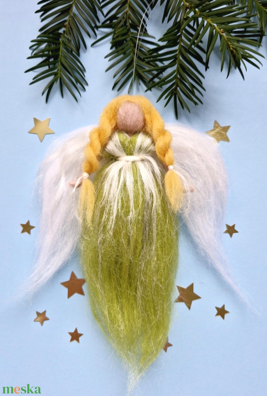 Gyapjú angyal  17cm. - karácsony - karácsonyi lakásdekoráció - karácsonyfadíszek - Meska.hu