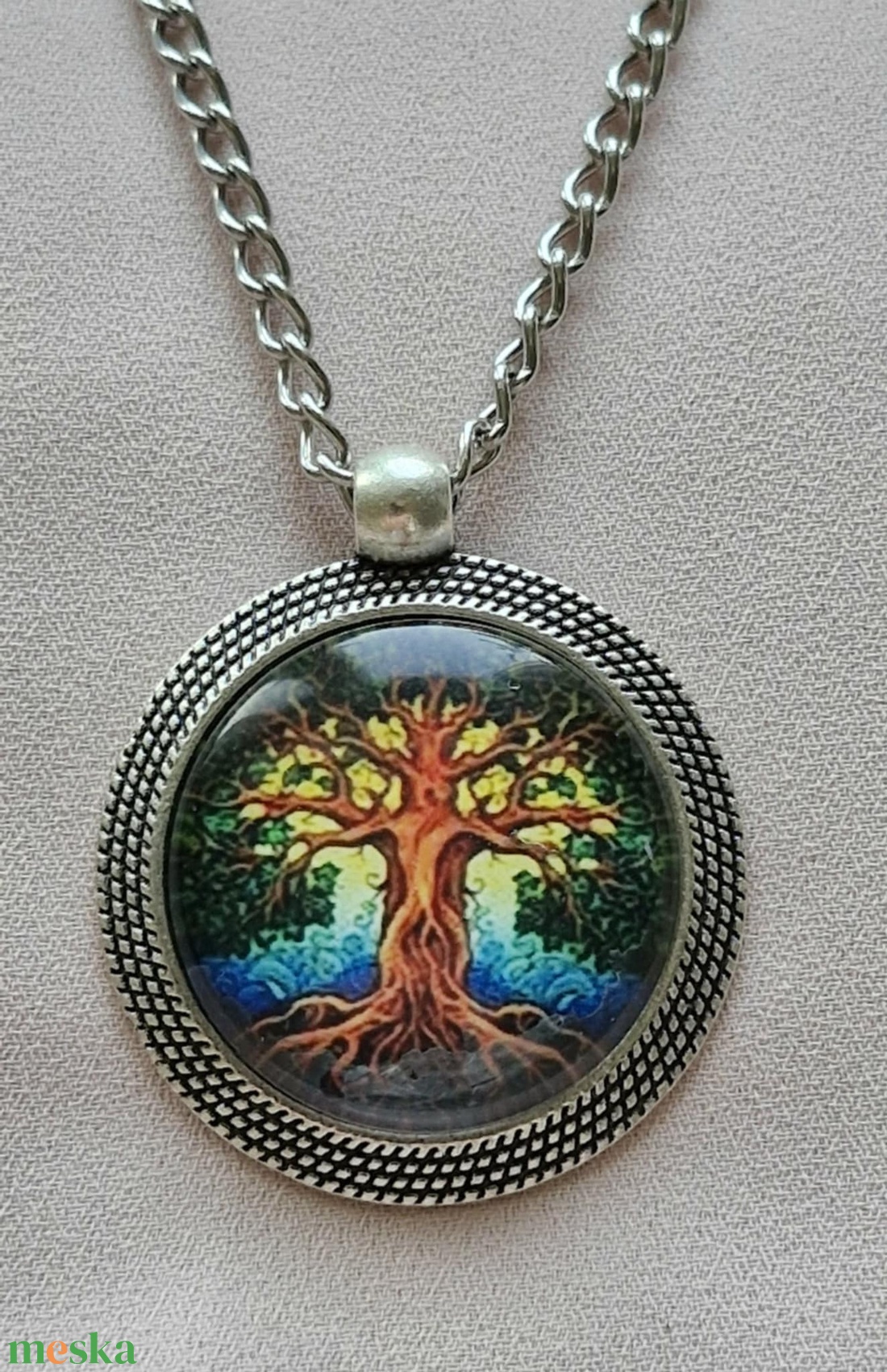 Üveglencsés nyaklánc életfa medállal - ékszer - nyaklánc - medálos nyaklánc - Meska.hu
