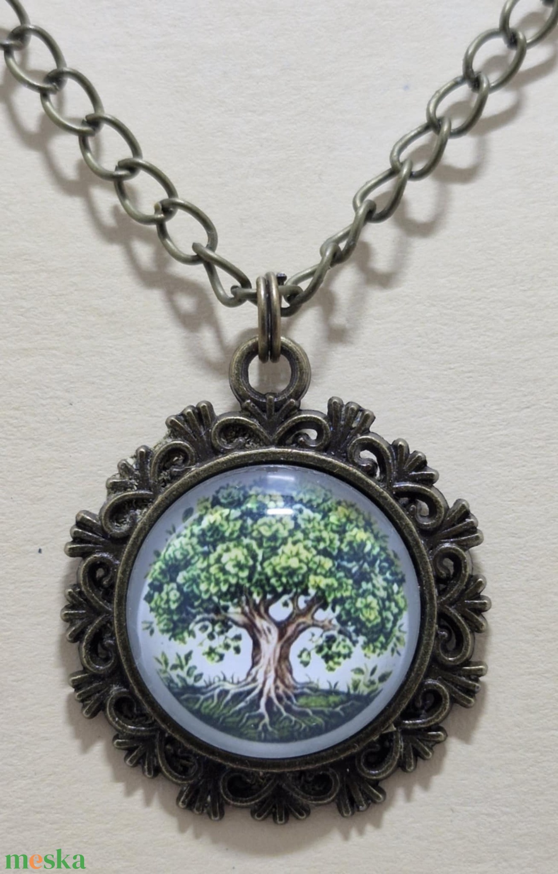 Üveglencsés nyaklánc életfa medállal - ékszer - nyaklánc - medálos nyaklánc - Meska.hu