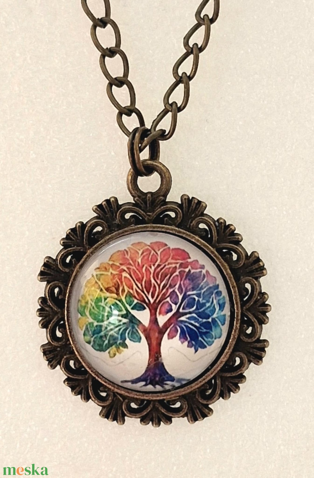 Üveglencsés nyaklánc életfa mintás medállal - ékszer - nyaklánc - medálos nyaklánc - Meska.hu