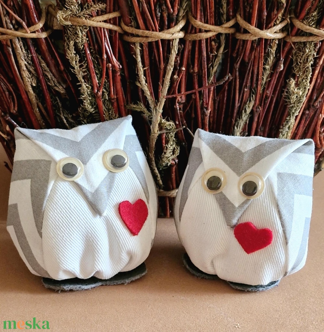 Textil bagolypár Valentin napra /7cm magas/ - otthon & életmód - dekoráció - dísztárgy - Meska.hu