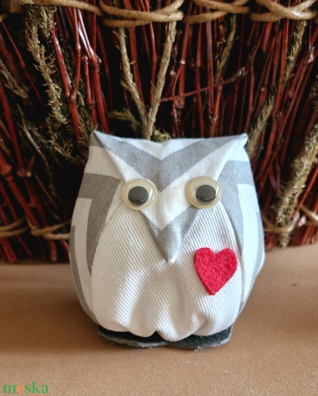 Textil bagolypár Valentin napra /7cm magas/ - otthon & életmód - dekoráció - dísztárgy - Meska.hu