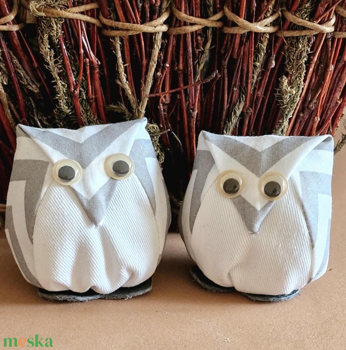 Textil bagolypár Valentin napra /7cm magas/ - otthon & életmód - dekoráció - dísztárgy - Meska.hu