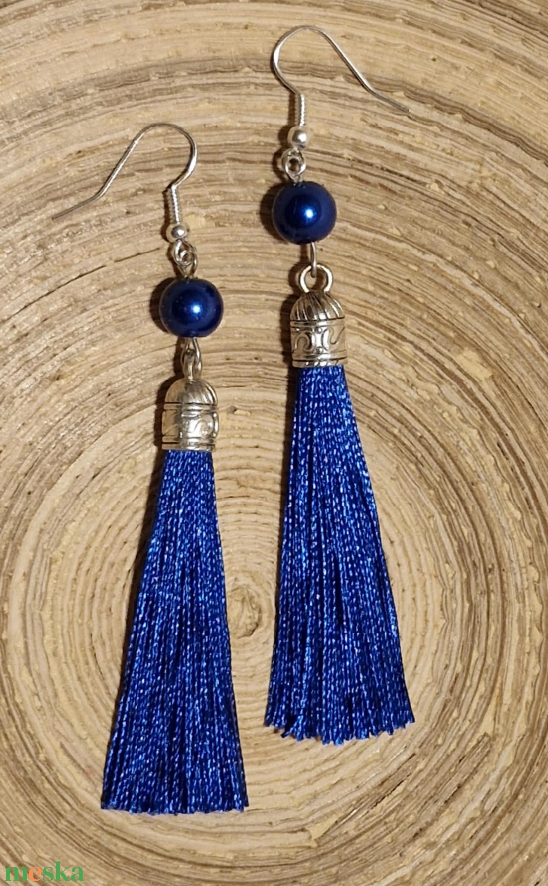 Királykék selyem bojt fülbevaló - ékszer - fülbevaló - lógó fülbevaló - Meska.hu