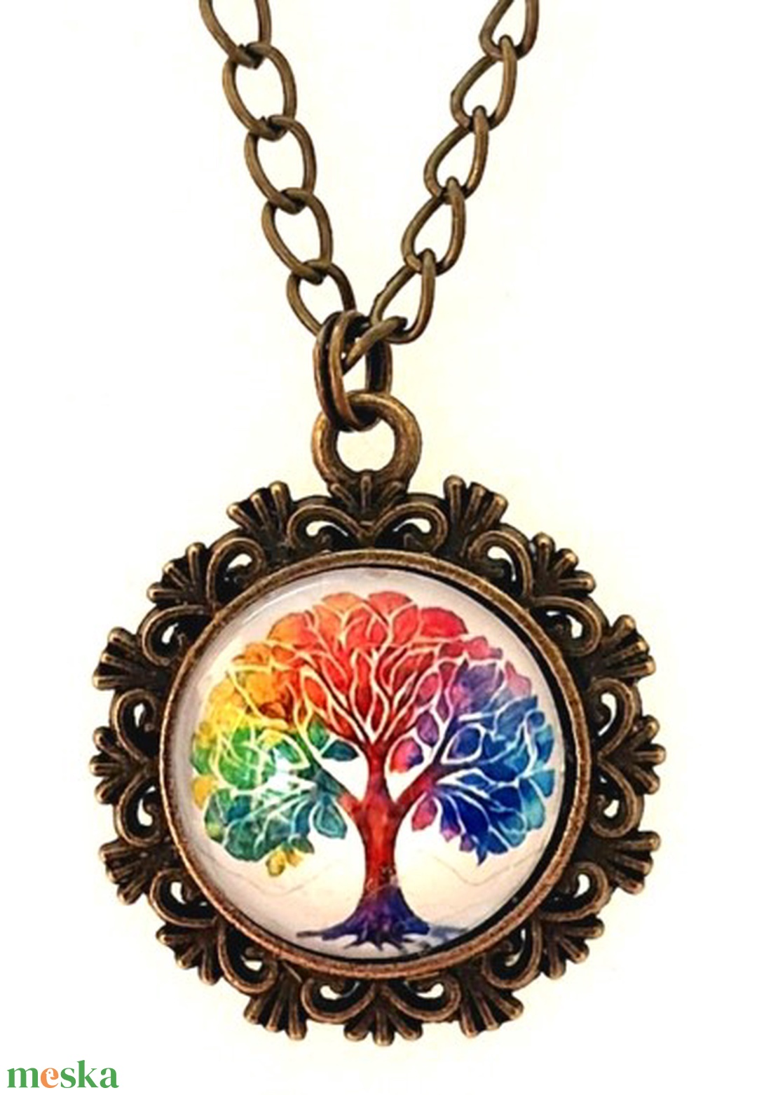 Üveglencsés nyaklánc életfa mintás medállal nőnapra - ékszer - nyaklánc - medálos nyaklánc - Meska.hu