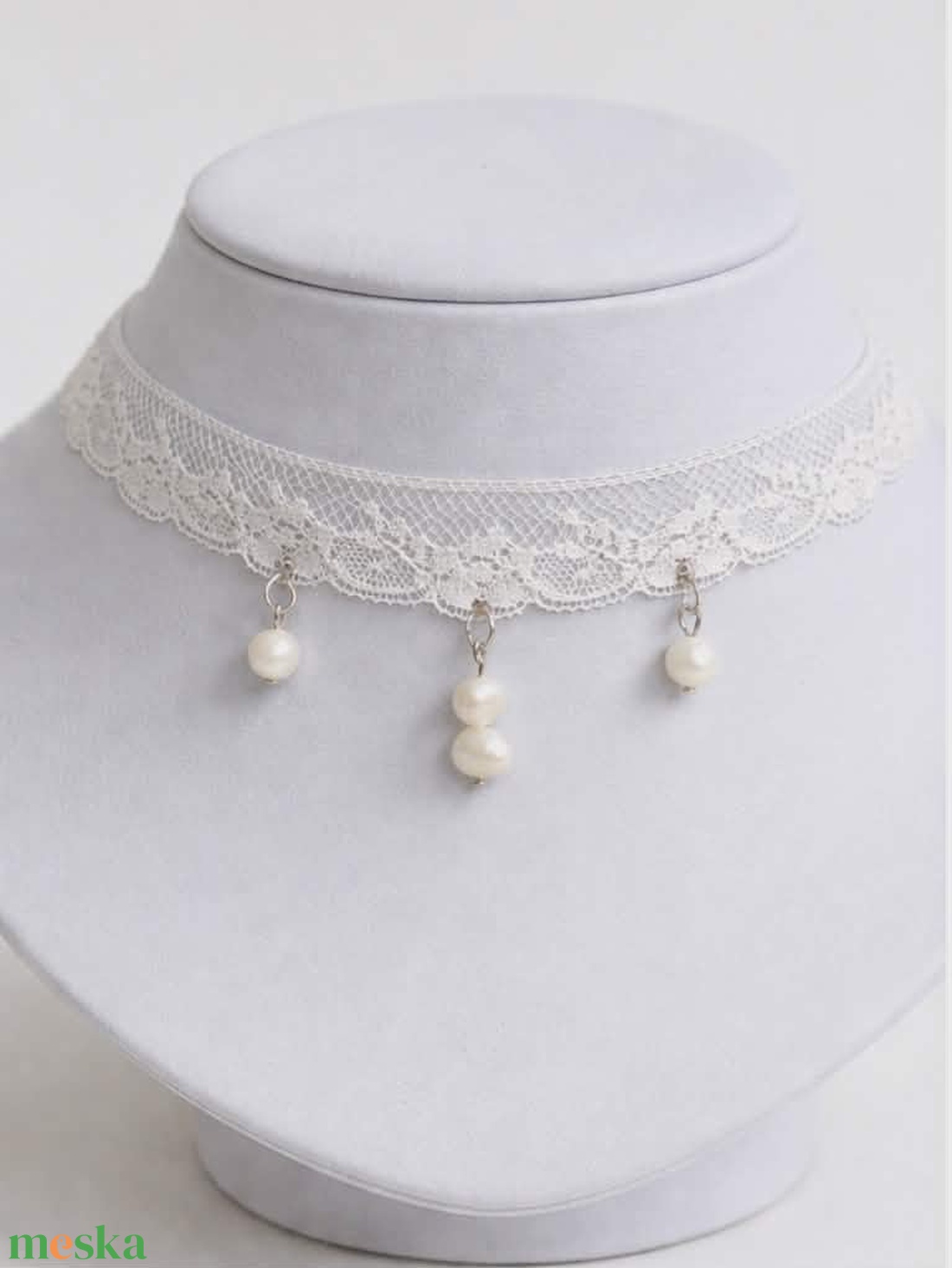 Egyedi vintage csipke choker valódi tenyésztett gyöngyökkel  - ékszer - nyaklánc - nyakpánt, gallér - Meska.hu