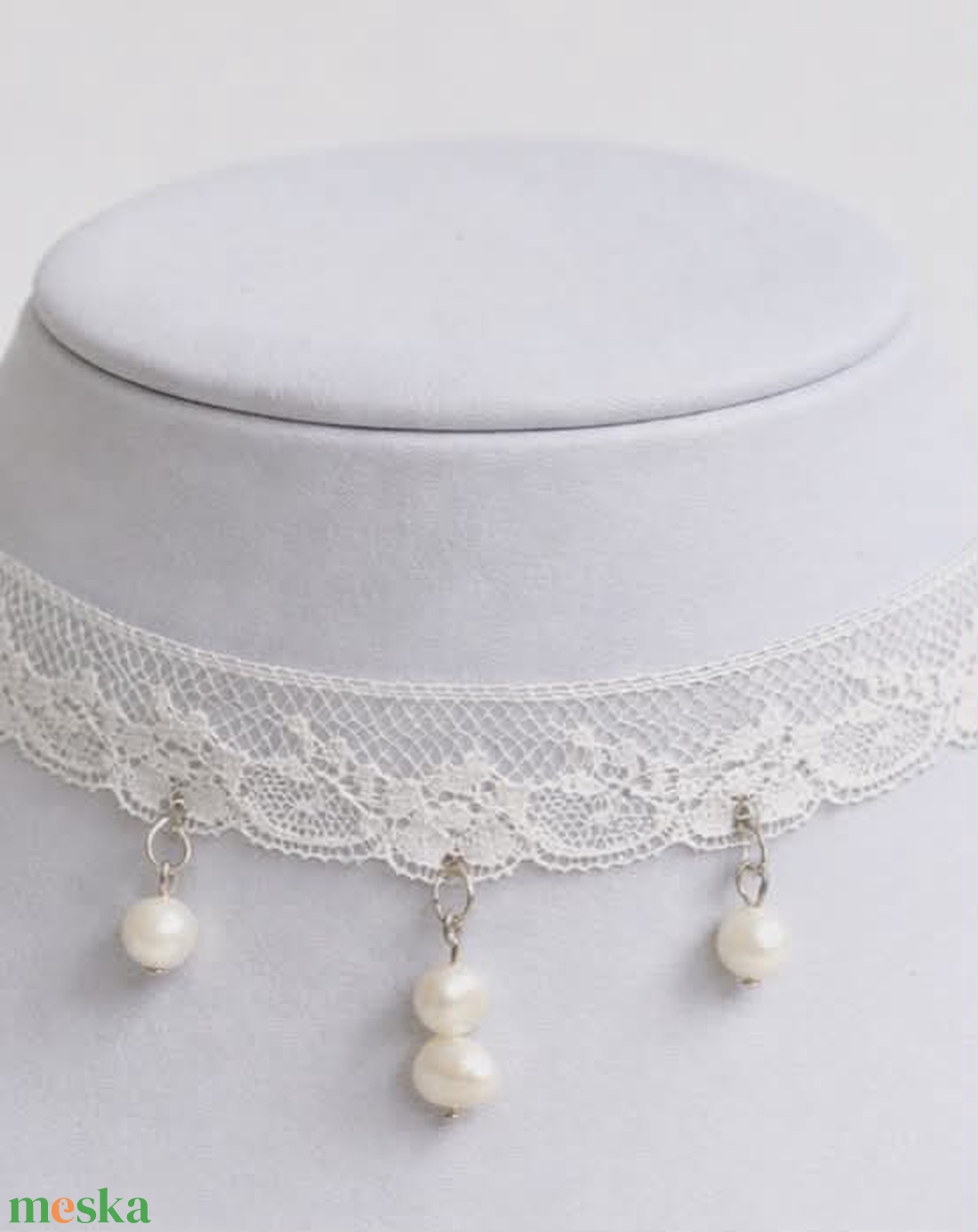 Egyedi vintage csipke choker valódi tenyésztett gyöngyökkel  - ékszer - nyaklánc - nyakpánt, gallér - Meska.hu