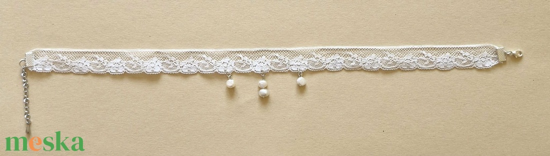 Egyedi vintage csipke choker valódi tenyésztett gyöngyökkel  - ékszer - nyaklánc - nyakpánt, gallér - Meska.hu
