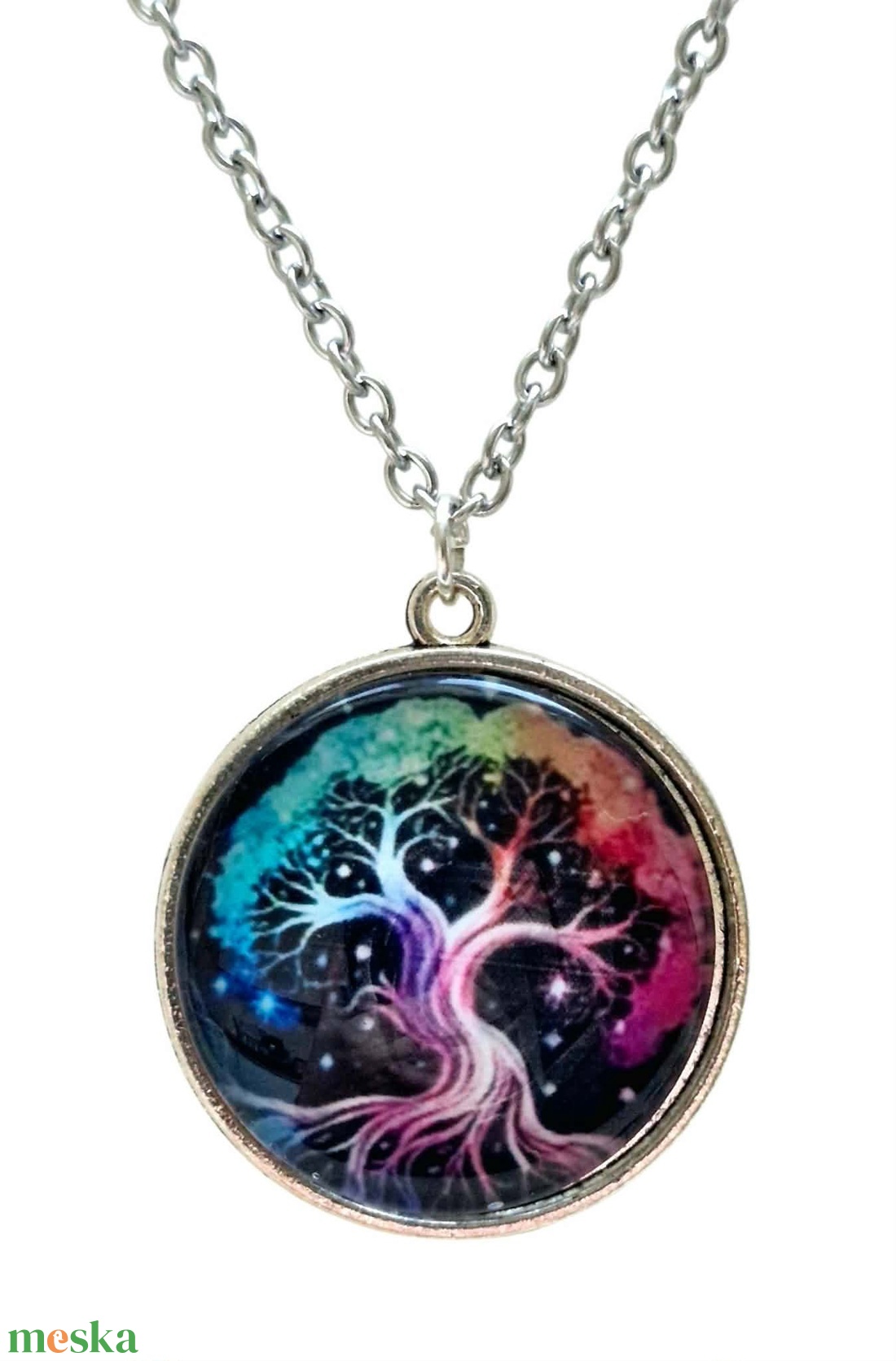 Életfa Misztikus Világ - Színpompás Üveglencsés Nyaklánc (25 mm) - ékszer - nyaklánc - medálos nyaklánc - Meska.hu