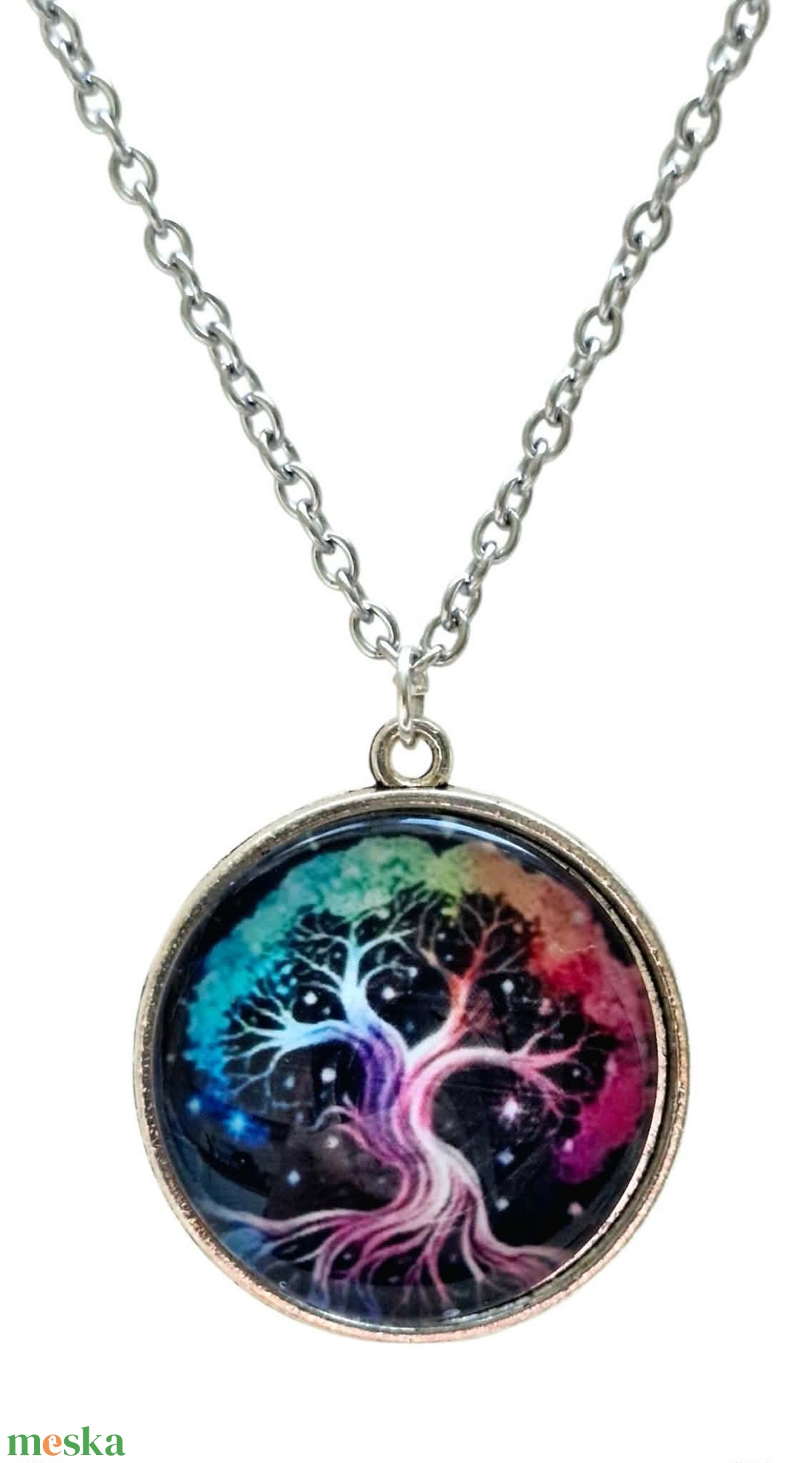 Életfa Misztikus Világ - Színpompás Üveglencsés Nyaklánc (25 mm) - ékszer - nyaklánc - medálos nyaklánc - Meska.hu