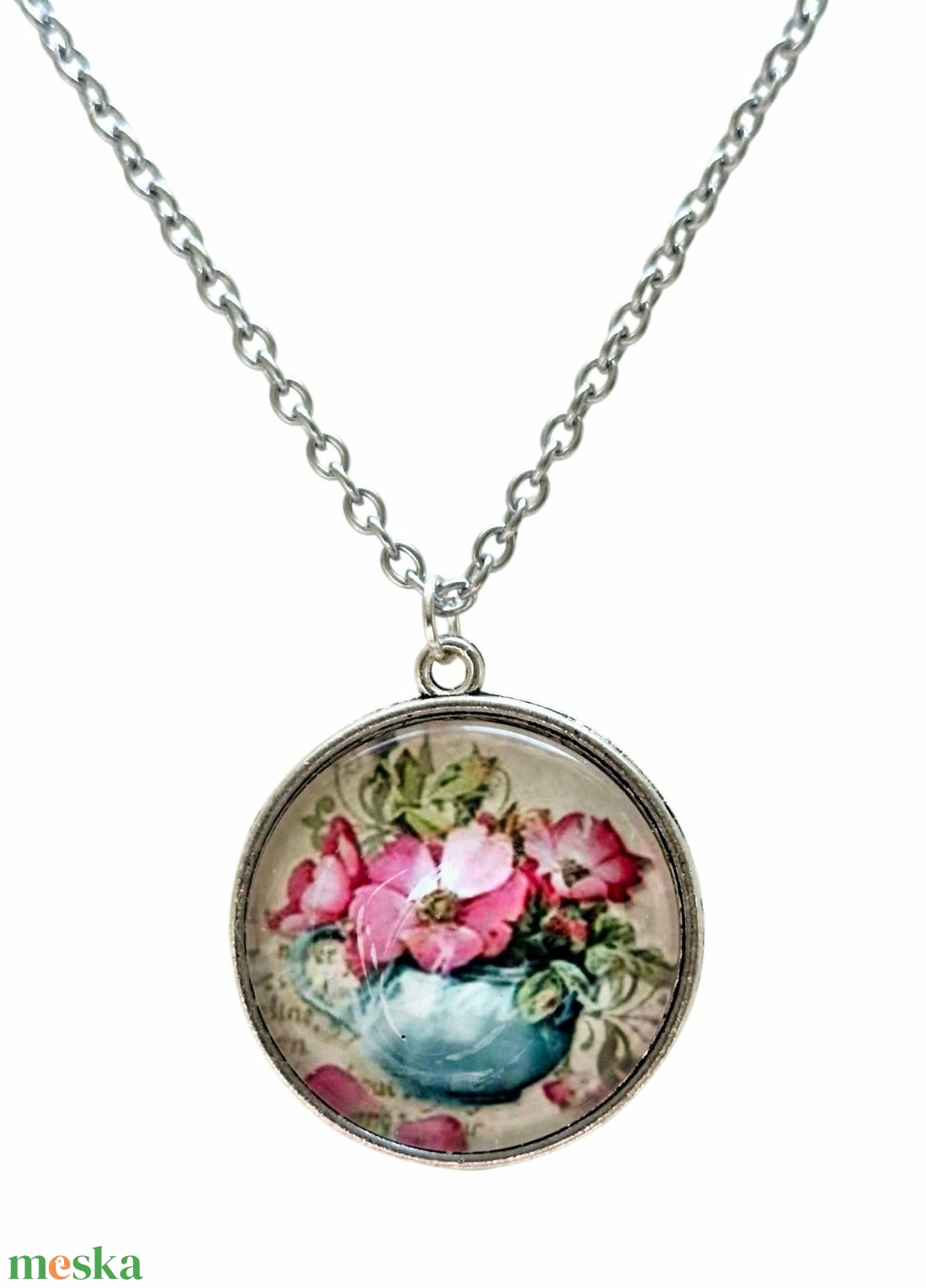 Vintage virágcsokor üveglencsés nyaklánc � Pasztell Romantika (25 mm) - ékszer - nyaklánc - medálos nyaklánc - Meska.hu