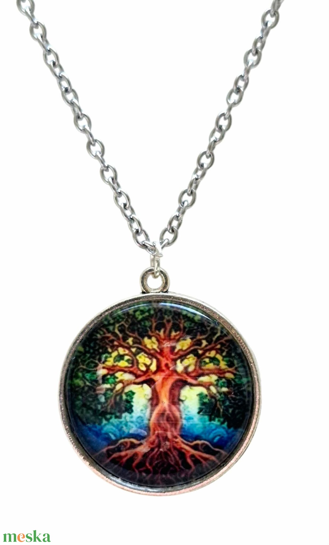 Lángoló Életfa � Színpompás üveglencsés nyaklánc (25 mm) - ékszer - nyaklánc - medálos nyaklánc - Meska.hu