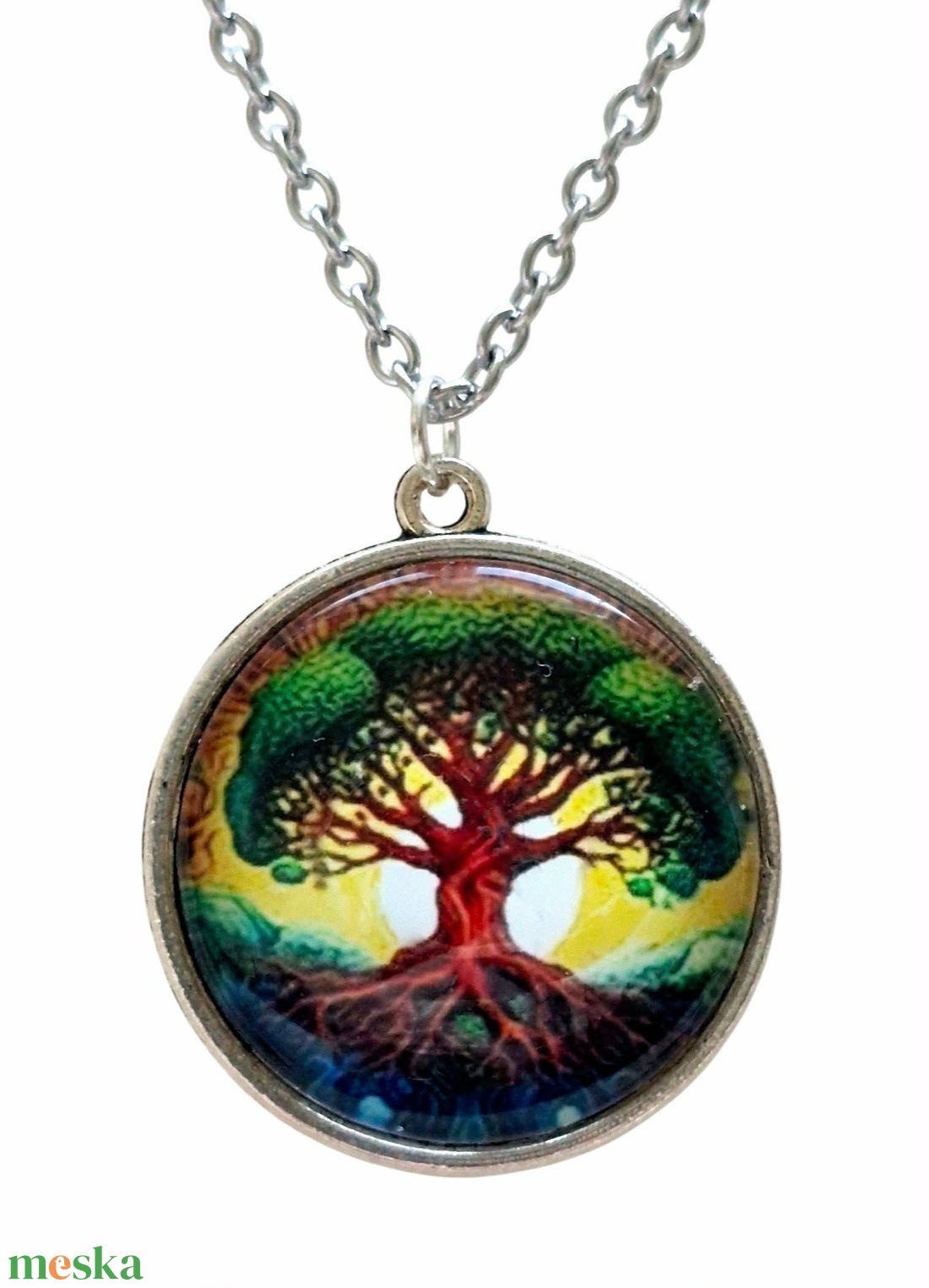 Lángoló Életfa � Színpompás üveglencsés nyaklánc (25 mm) - ékszer - nyaklánc - medálos nyaklánc - Meska.hu