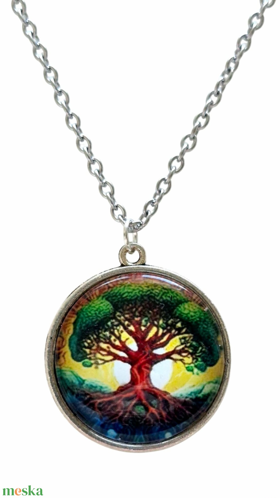 Lángoló Életfa � Színpompás üveglencsés nyaklánc (25 mm) - ékszer - nyaklánc - medálos nyaklánc - Meska.hu