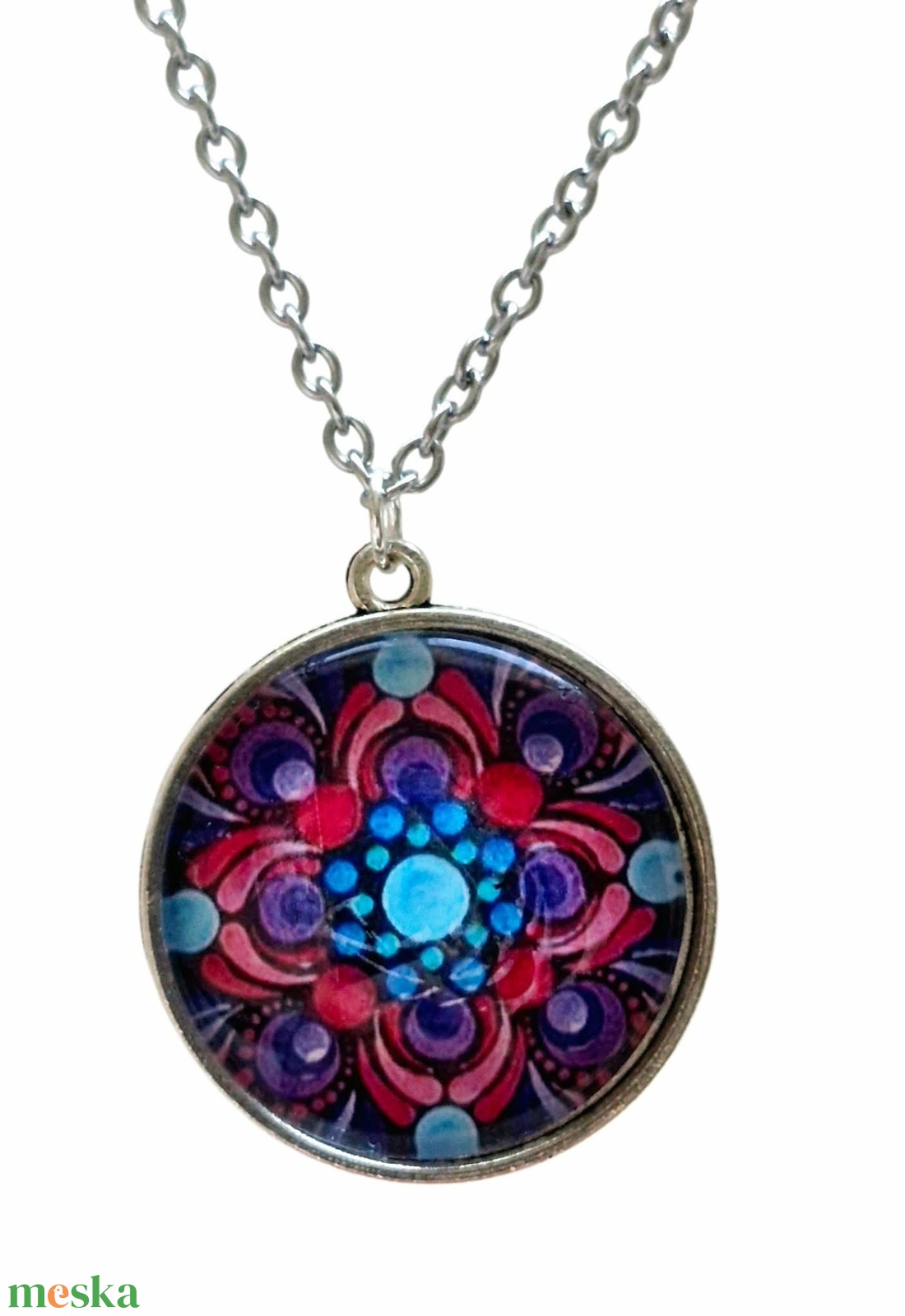 Bíbor Misztikum � Kék pontfestéses mandala nyaklánc (25 mm) - ékszer - nyaklánc - medálos nyaklánc - Meska.hu