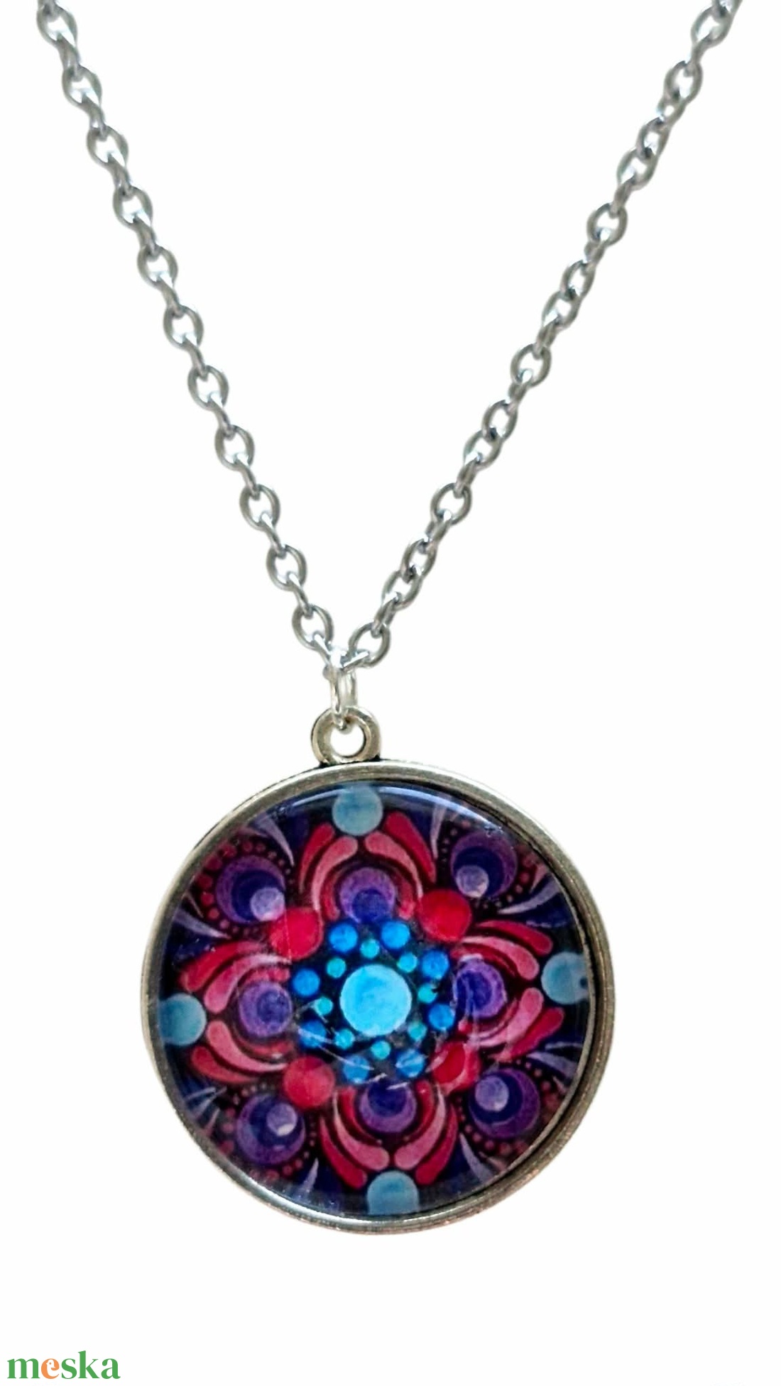 Bíbor Misztikum � Kék pontfestéses mandala nyaklánc (25 mm) - ékszer - nyaklánc - medálos nyaklánc - Meska.hu