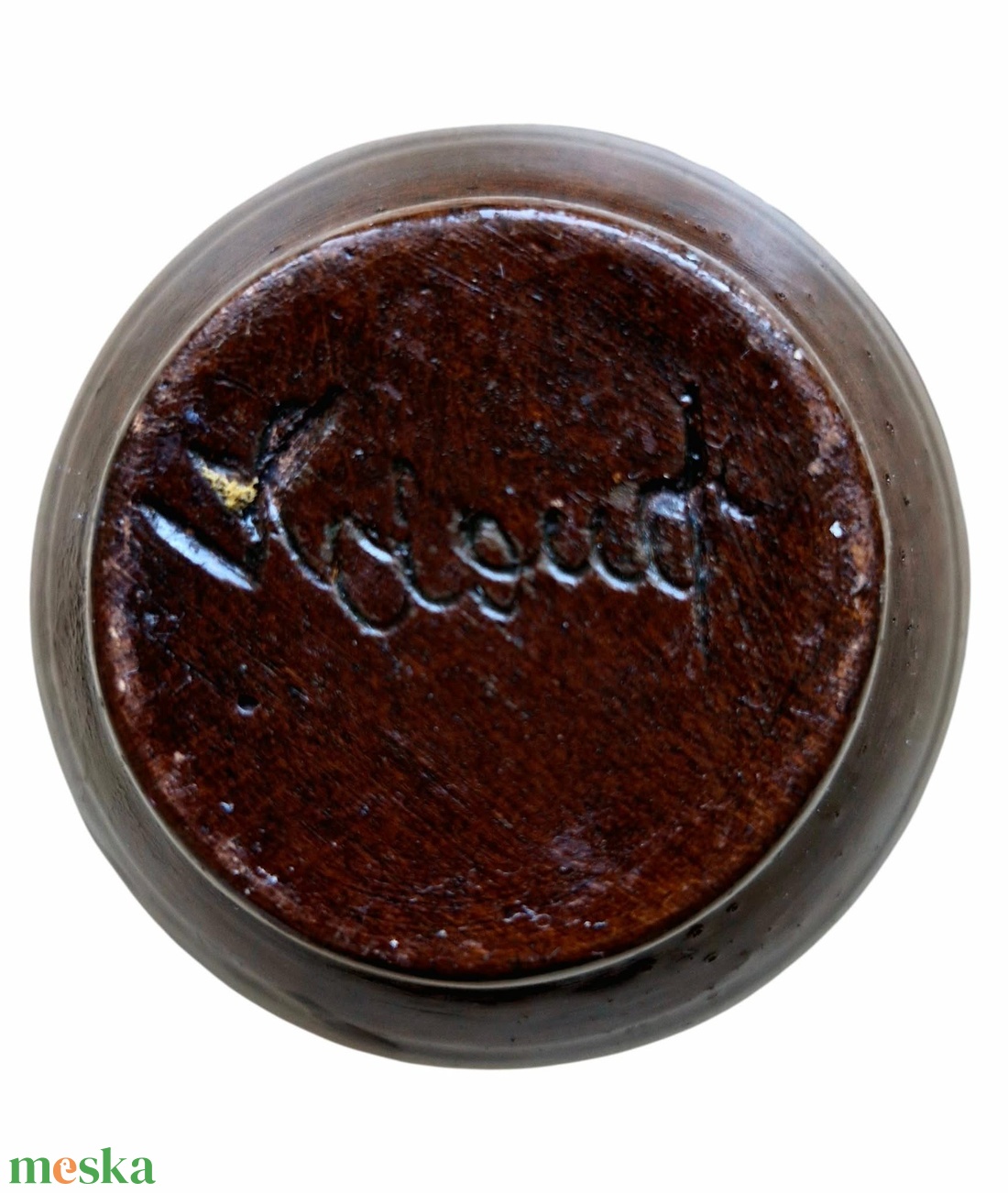 Vintage Korondi mázas kerámia váza � barna, kézzel karcolt (12 cm) - otthon & életmód - virágdekoráció - virágtartó - váza - Meska.hu