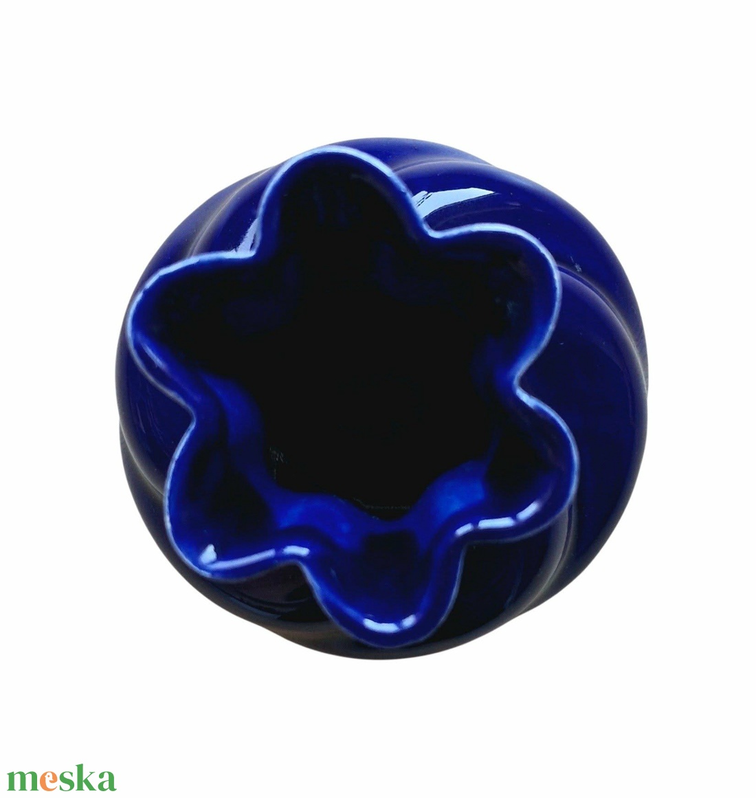 Vintage kobaltkék batyu váza � fodros szájú díszváza (9 cm) - otthon & életmód - virágdekoráció - virágtartó - váza - Meska.hu