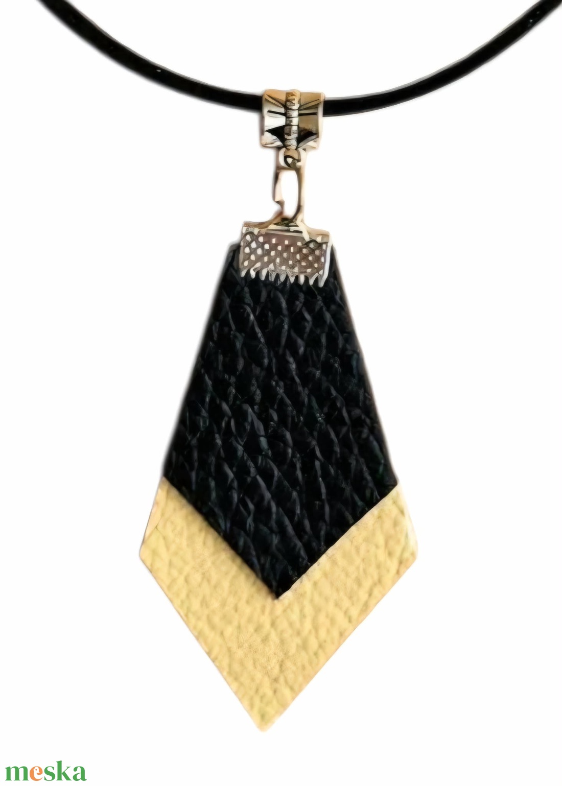 Modern bőr ékszerszett � fekete-bézs rombusz, kézműves design - ékszer - ékszerszett - Meska.hu