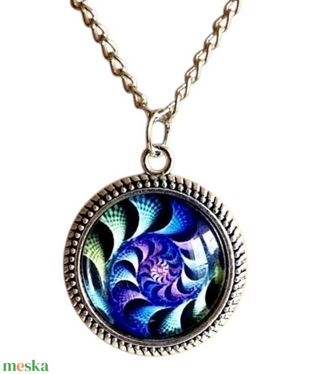 Fraktál mintás üveglencsés nyaklánc � Misztikus kék-lila - ékszer - nyaklánc - medálos nyaklánc - Meska.hu