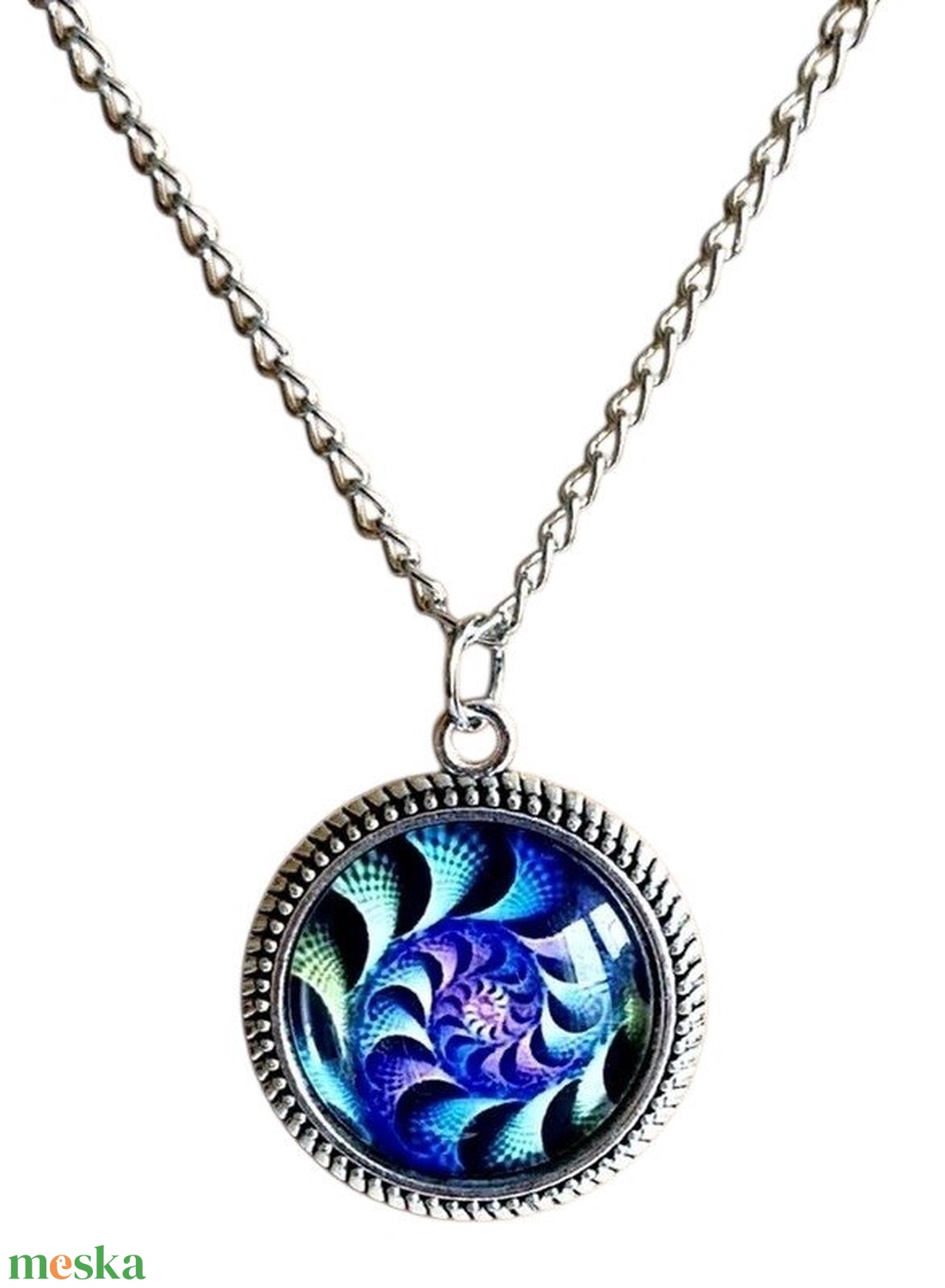 Fraktál mintás üveglencsés nyaklánc � Misztikus kék-lila - ékszer - nyaklánc - medálos nyaklánc - Meska.hu