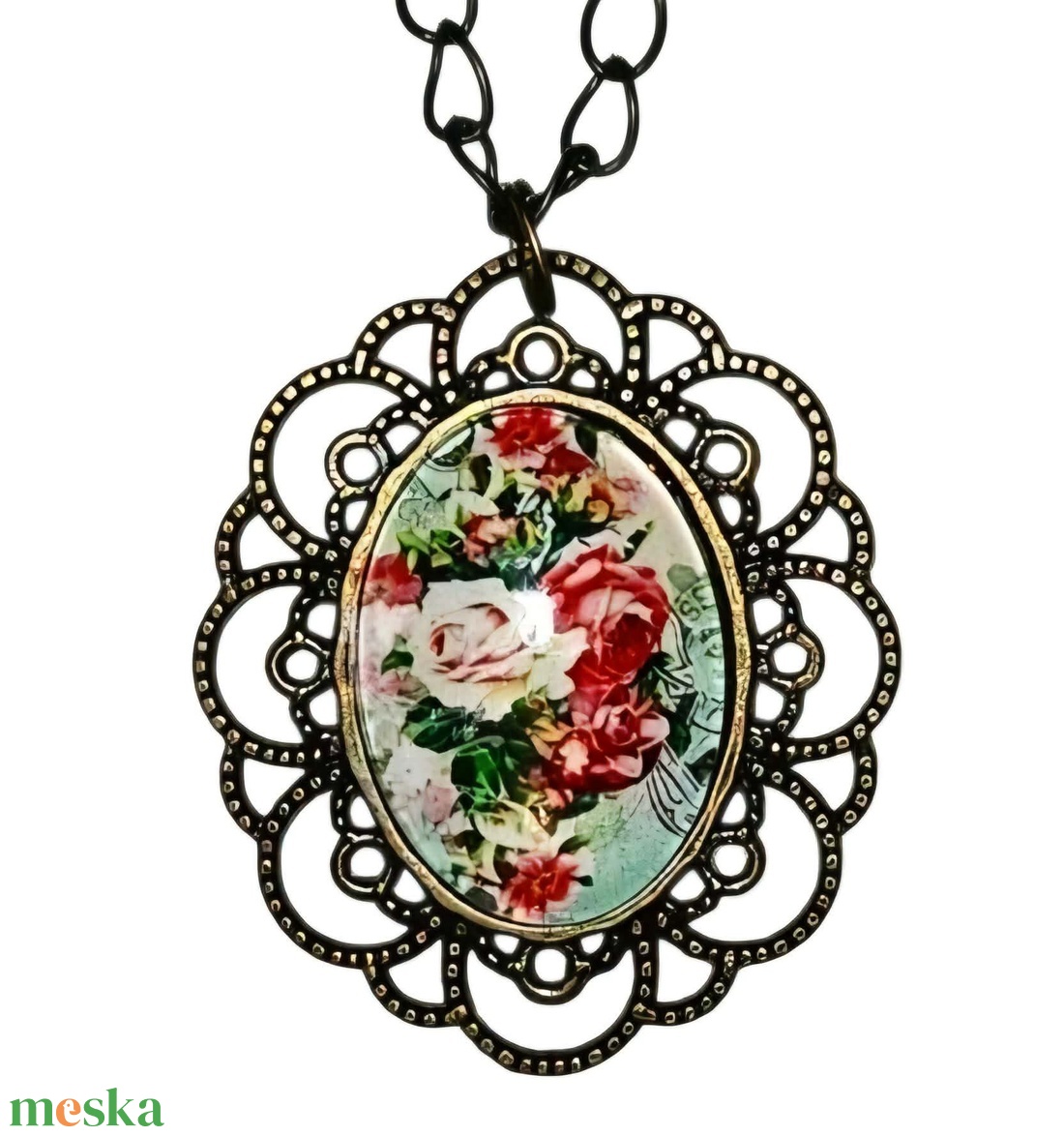 Üveglencsés nyaklánc vintage mintás medállal nőnapra - ékszer - nyaklánc - medálos nyaklánc - Meska.hu