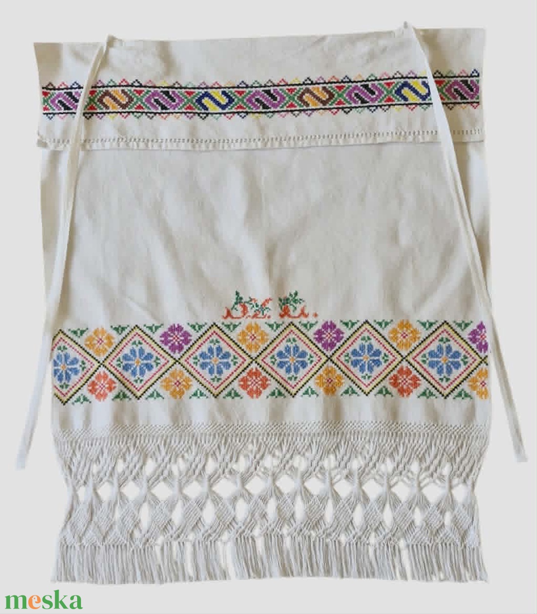 Antik kéziszőtt hímzett népviseleti kötény gyűjtői 60x70 cm - otthon & életmód - konyhafelszerelés, tálalás - konyhai textil - kötény - Meska.hu