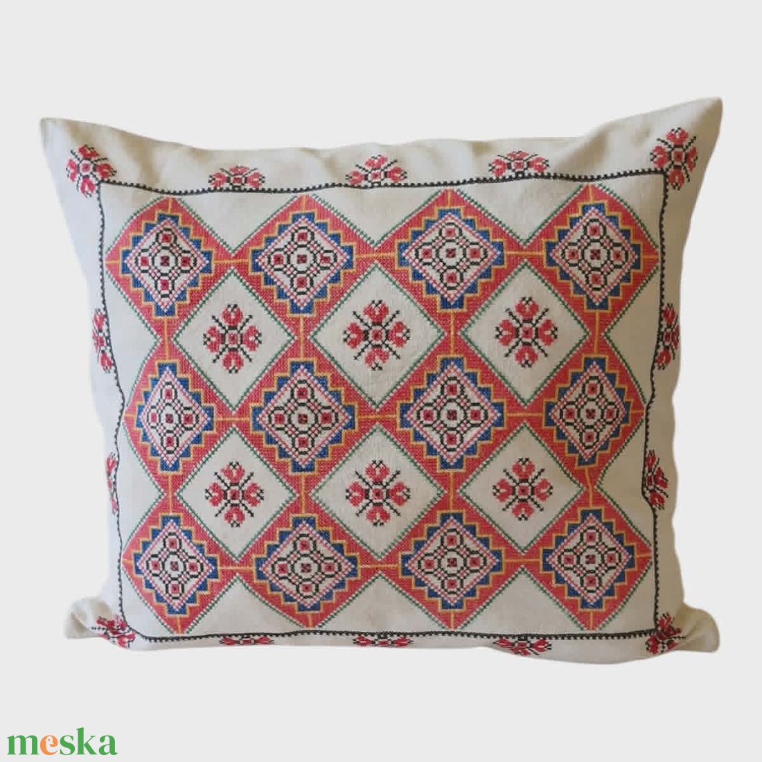 Vintage kéziszövött hímzett Rákóczi mintás párnahuzat 53x48 cm - otthon & életmód - lakástextil - párna & párnahuzat - díszpárnahuzat - Meska.hu