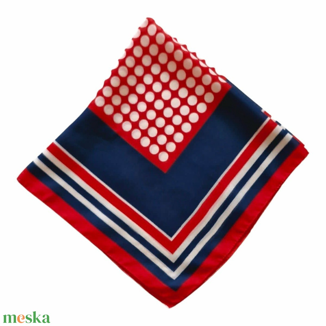 Klasszikus vintage tengerész kendő � Piros-kék-fehér pöttyös és csíkos (60x60 cm) - ruha & divat - sál, sapka, kendő - kendő - Meska.hu
