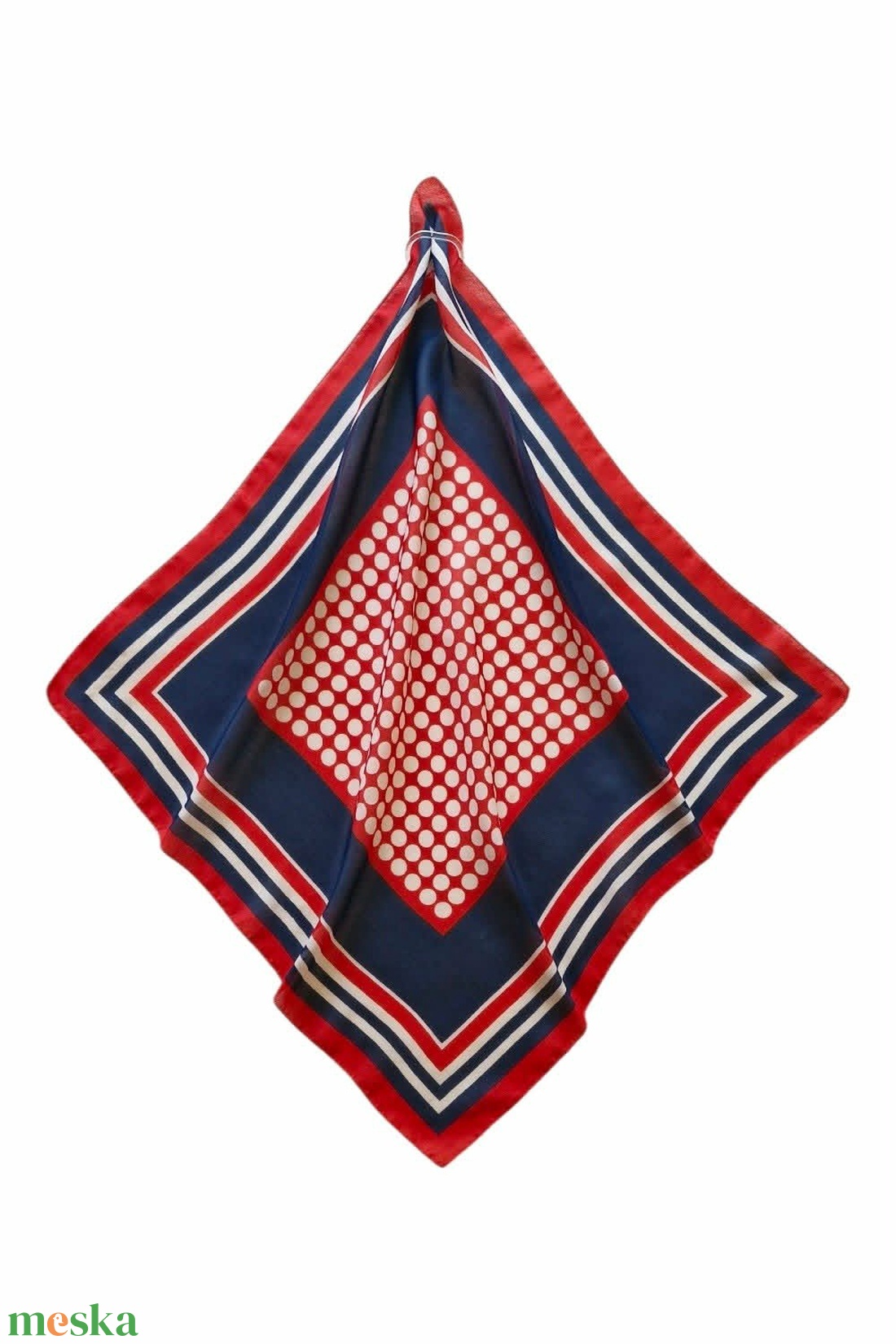 Klasszikus vintage tengerész kendő � Piros-kék-fehér pöttyös és csíkos (60x60 cm) - ruha & divat - sál, sapka, kendő - kendő - Meska.hu