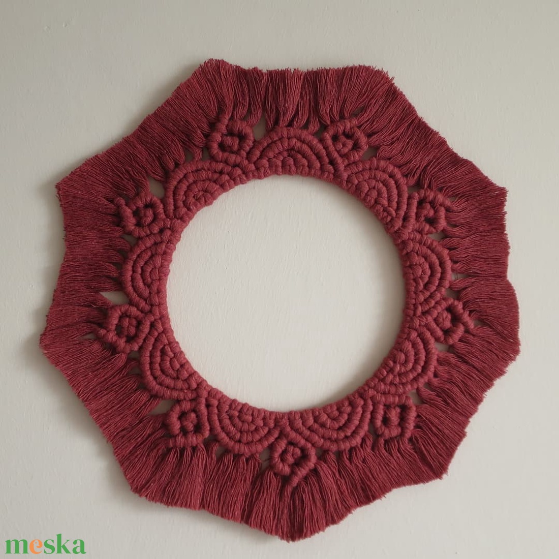 Makramé mandala vadrózsa színben - otthon & életmód - dekoráció - fali és függő dekoráció - falra akasztható dekor - Meska.hu
