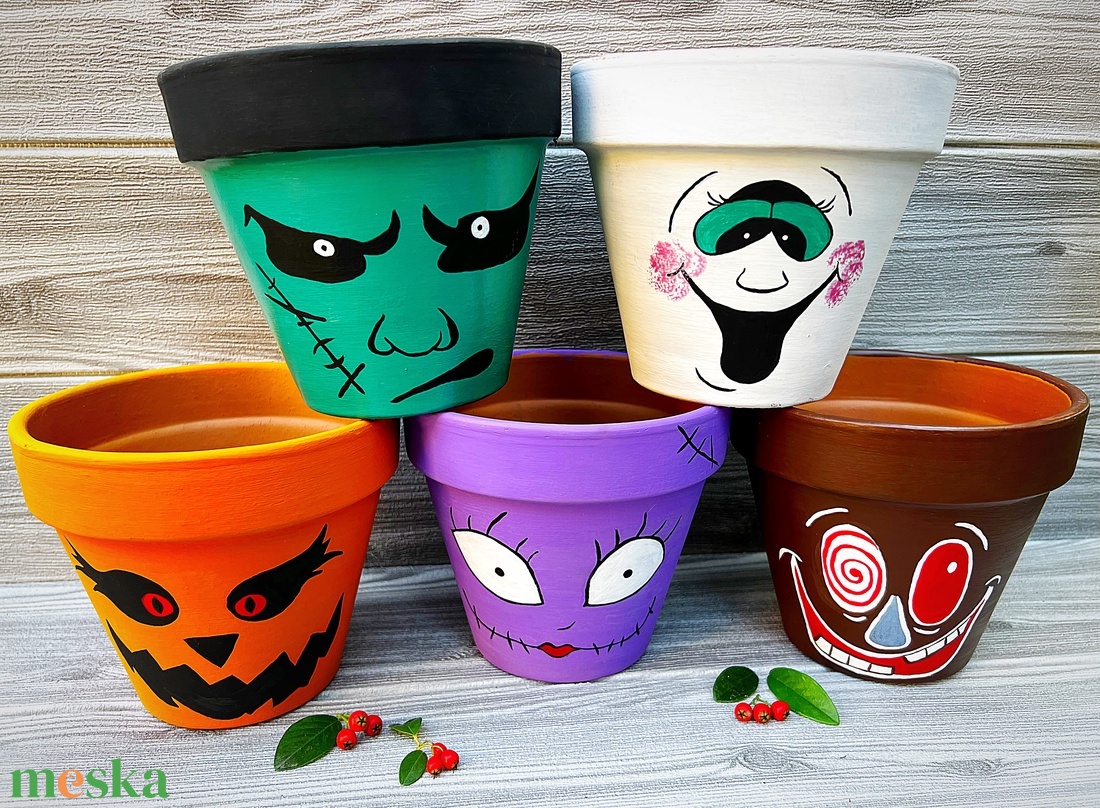 Halloweeni cserépkék - otthon & életmód - dekoráció - halloween - halloweeni dekoráció - Meska.hu