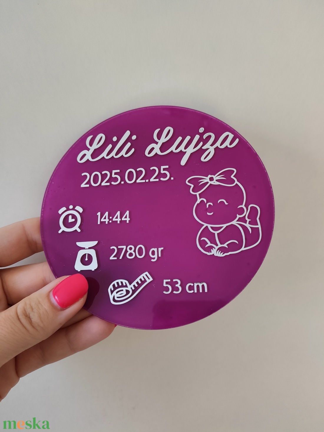 Baba névtábla bejelentő, baba emlékörző korong- születési adatokkal + tartóval - otthon & életmód - babaszoba, gyerekszoba - gyerek névtábla - Meska.hu Baba névtábla bejelentő, baba emlékörző korong- születési adatokkal + tartóval - otthon & életmód - babaszoba, gyerekszoba - gyerek névtábla - Meska.hu
