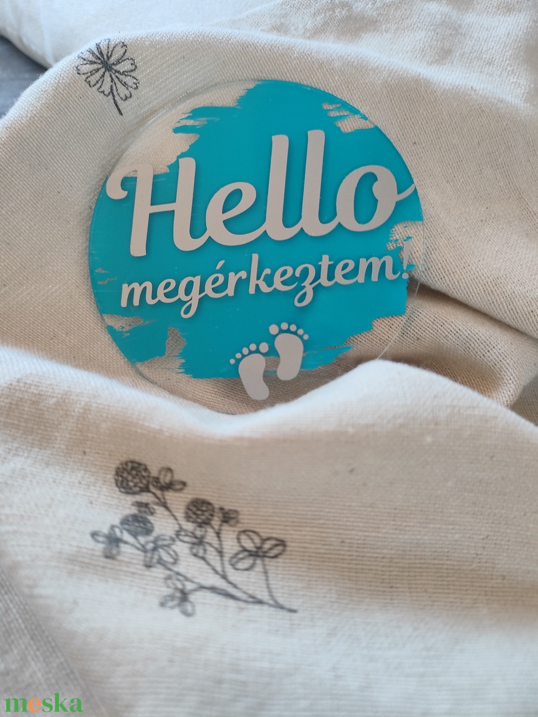 Hello megérkeztem!  - baba bejelentő korong - ruha & divat - babaruha & gyerekruha - babafotózási ruha és kellék - Meska.hu