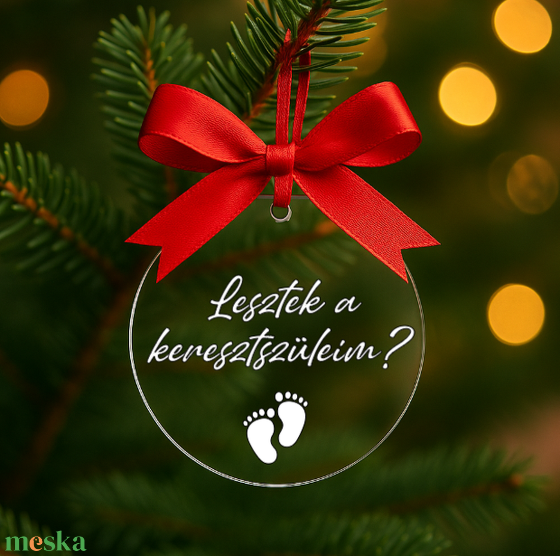 Keresztszülő felkérő ajándék, Baba bejelentő karácsonyfadísz, Baba bejelentő korong - karácsony - karácsonyi lakásdekoráció - karácsonyfadíszek - Meska.hu